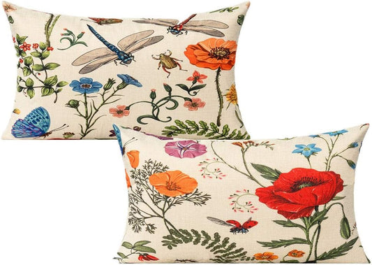 Lumbar 12X20 Throw Pillow Covers Set of 2 Outdoor Summer Spring Garden Flowers Farmhouse Décor outside Furniture Bench Decorative Cushion Cases for Patio Sofa Couch Chair Bed