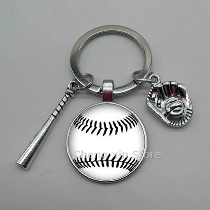 Baseball Softball Convex Photo Glass round Dome Keychain Jewelry, DIY Keychain