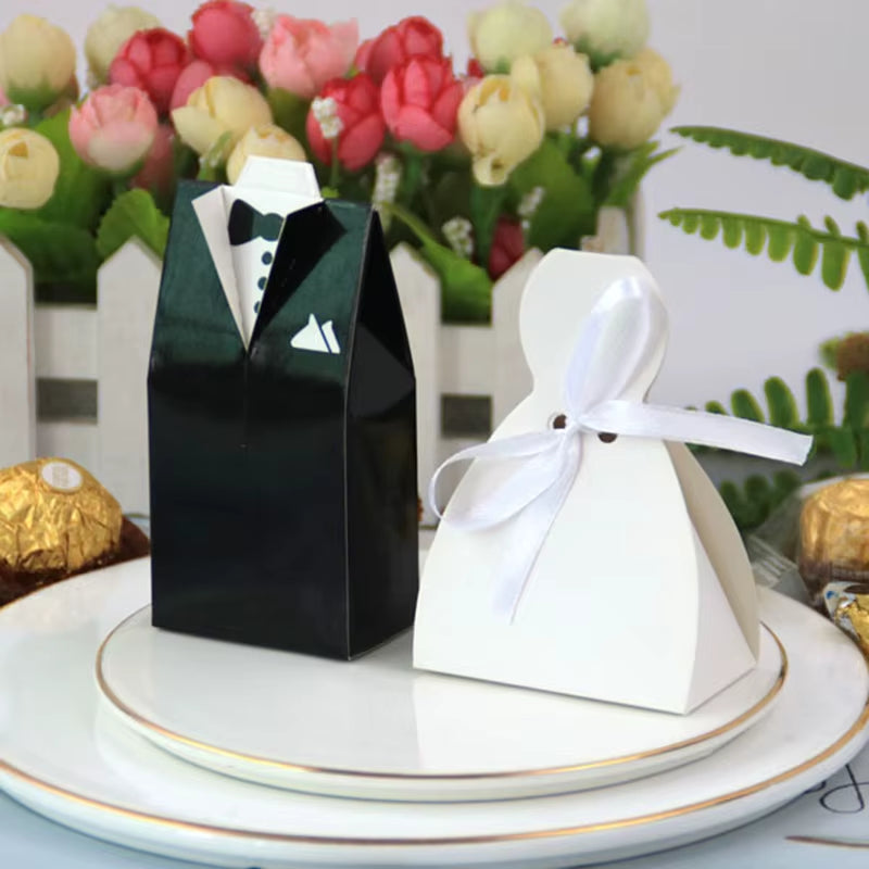 50/100Pcs Bride and Groom Wedding Favor and Gifts Bag Candy Box DIY with Ribbon Wedding Decoration Souvenirs Party Supplies