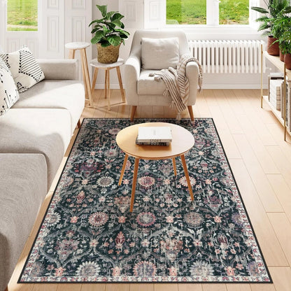 5'X7' Area Rug for Living Room Non-Slip Moroccan Indoor Washable Rug Ultra-Thin Foldable Soft Carpet Floral Accent Throw Rug for Kitchen Entryway Bathroom Bedroom Office Carpet,Grey