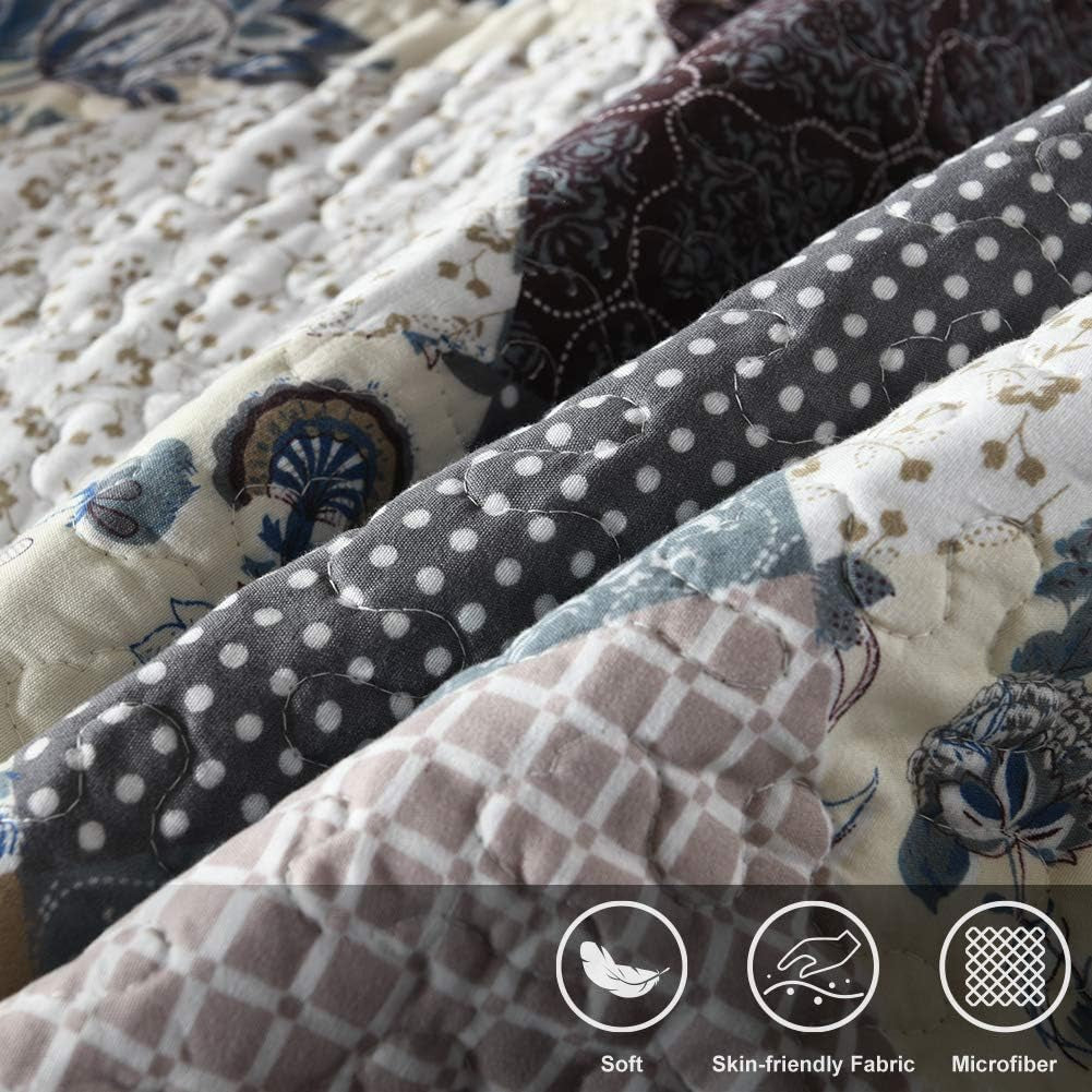 3-Piece Queen Quilt Set Quilted Bedspread Oversized Microfiber Lightweight Coverlet Set with Shams Reversible Printed Coverlet Bedding Set for All Season, Slate Blue, Queen Size