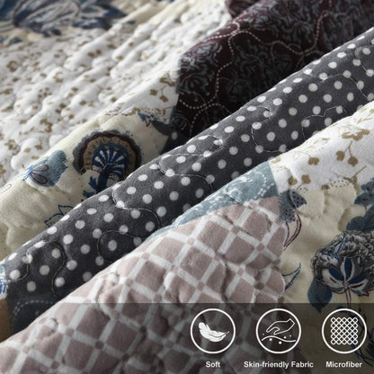 3-Piece Queen Quilt Set Quilted Bedspread Oversized Microfiber Lightweight Coverlet Set with Shams Reversible Printed Coverlet Bedding Set for All Season, Slate Blue, Queen Size