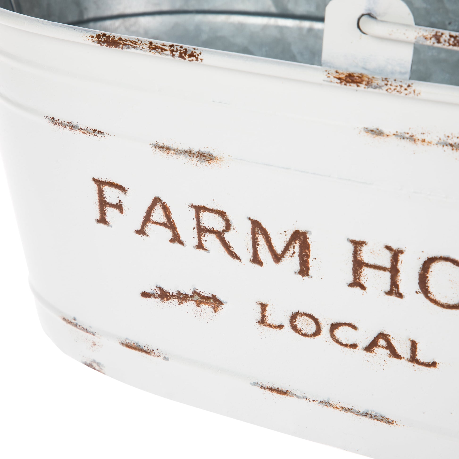 White Oval Farmhouse Bucket for Artificial Floral with Handle
