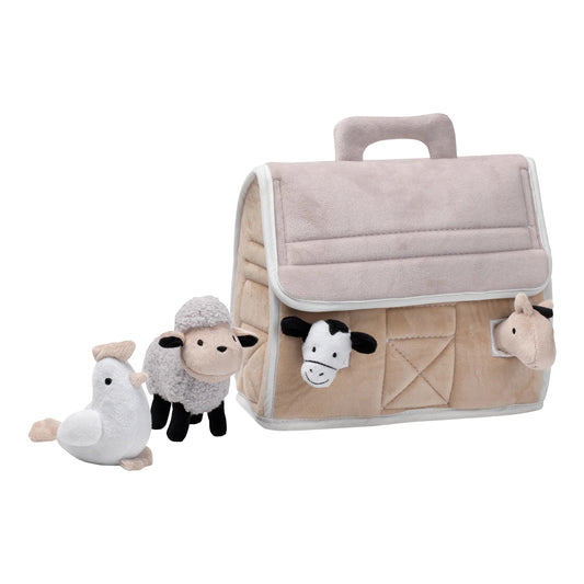 Baby Farm Plush Barn with 4 Stuffed Animals Toy - Taupe/Gray/White