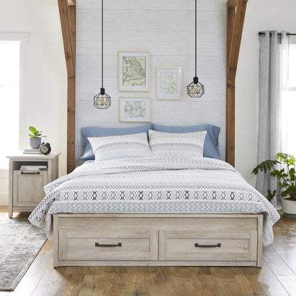 Modern Farmhouse Queen Platform Bed, Rustic White Finish