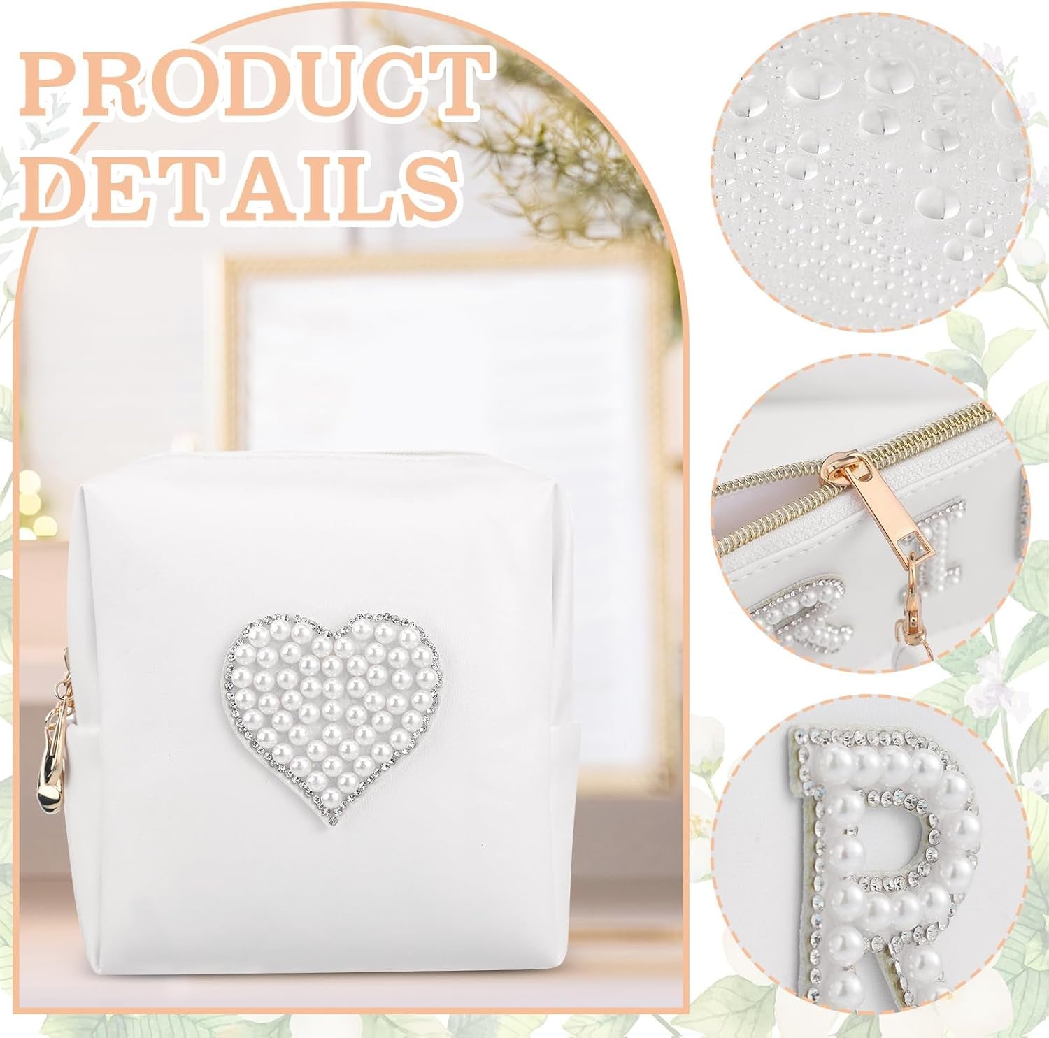 2 Pcs Bride Bag Makeup Bag Bride Gift Cosmetic Bag Pearl Letter Bags Portable PU Leather Mrs Clear Waterproof Bling Travel Purse Zipper Pouch Handy Coin Purses for Women(Bride)