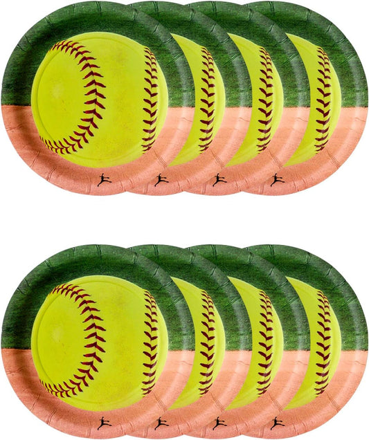 Softball 7" round Dessert Paper Plates (8 Pack) Girl'S Fastpitch Softball, Extra Innings Collection by