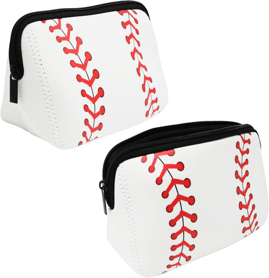 2PCS Baseball Print Makeup Bag Sports Ball Pattern Cosmetic Bag Lightweight Portable Travel Pouch Large Capacity Waterproof Neoprene Bag with Zipper for Sport Lover, 9.45 X 5.12 X 3.74 Inch