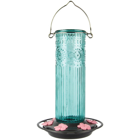 Antique Glass Gravity Hummingbird Feeder 28 Oz, Antique Teal