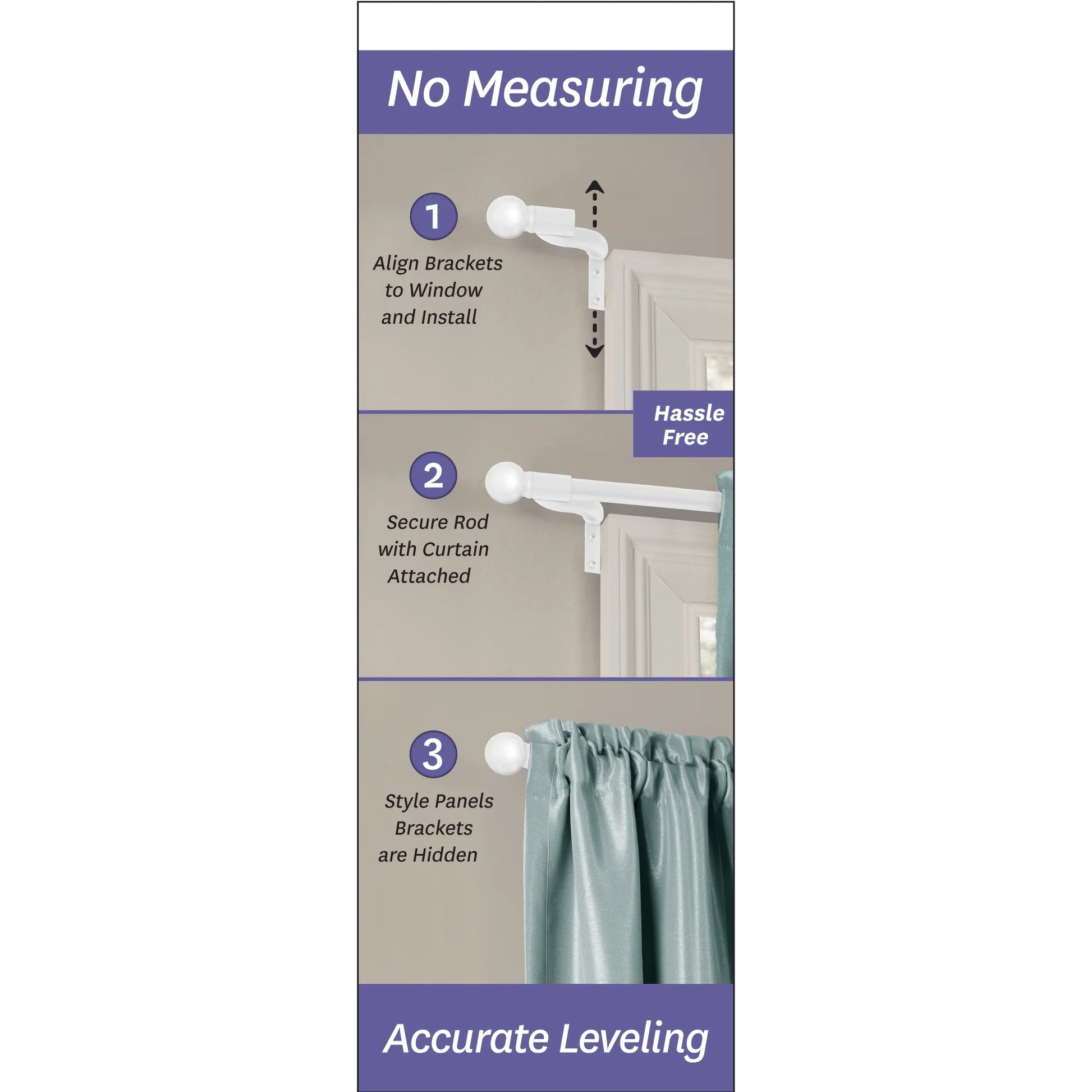 Easy Install Cafe Window Rod, 18" - 48", with Ball Finials, White