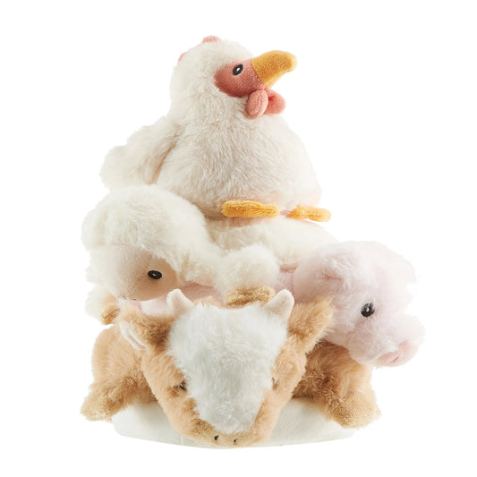 5-PC Stackable Plush Baby Farm Animals Rattle Set