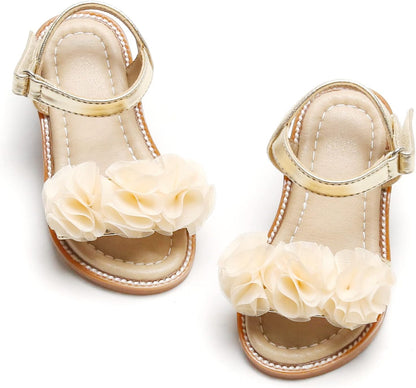 Toddler Girls Sandals Soft Rubber Flats Summer Baby Flower Girl Shoes.