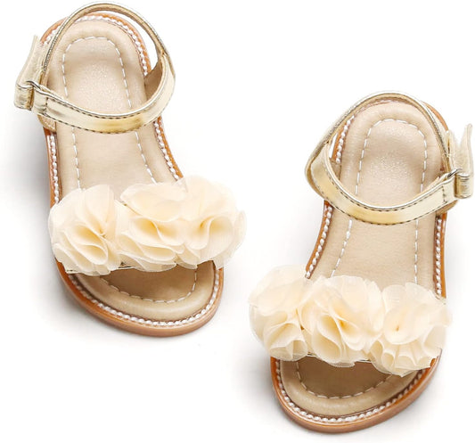Toddler Girls Sandals Soft Rubber Flats Summer Baby Flower Girl Shoes.