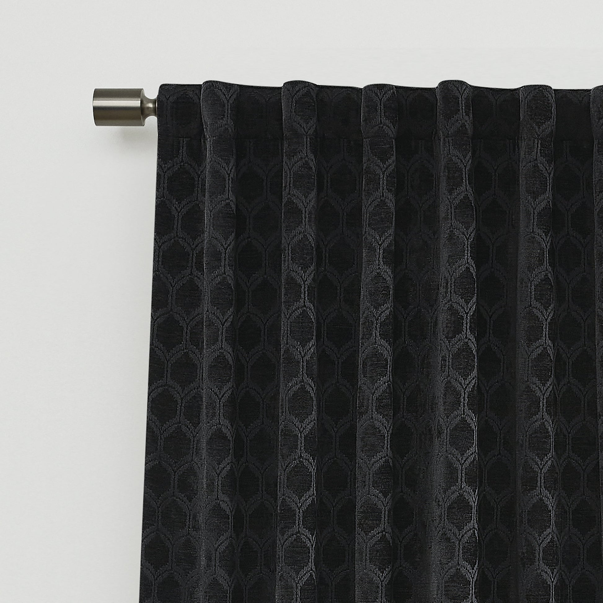 Jacquard Velvet Blackout Rod Pocket/Back Tab Single Curtain Panel, Rich Black, 50" W X 84" L