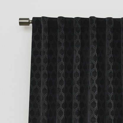 Jacquard Velvet Blackout Rod Pocket/Back Tab Single Curtain Panel, Rich Black, 50" W X 84" L