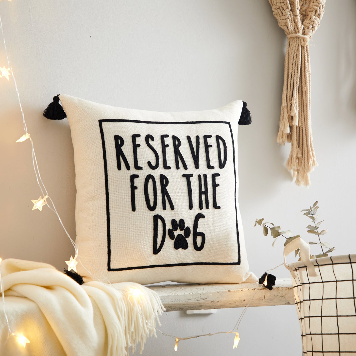 Black and White Reserved for Dog Square Decorative Pillow, 18 in X 18 In, Polyester Fill, 1 Piece