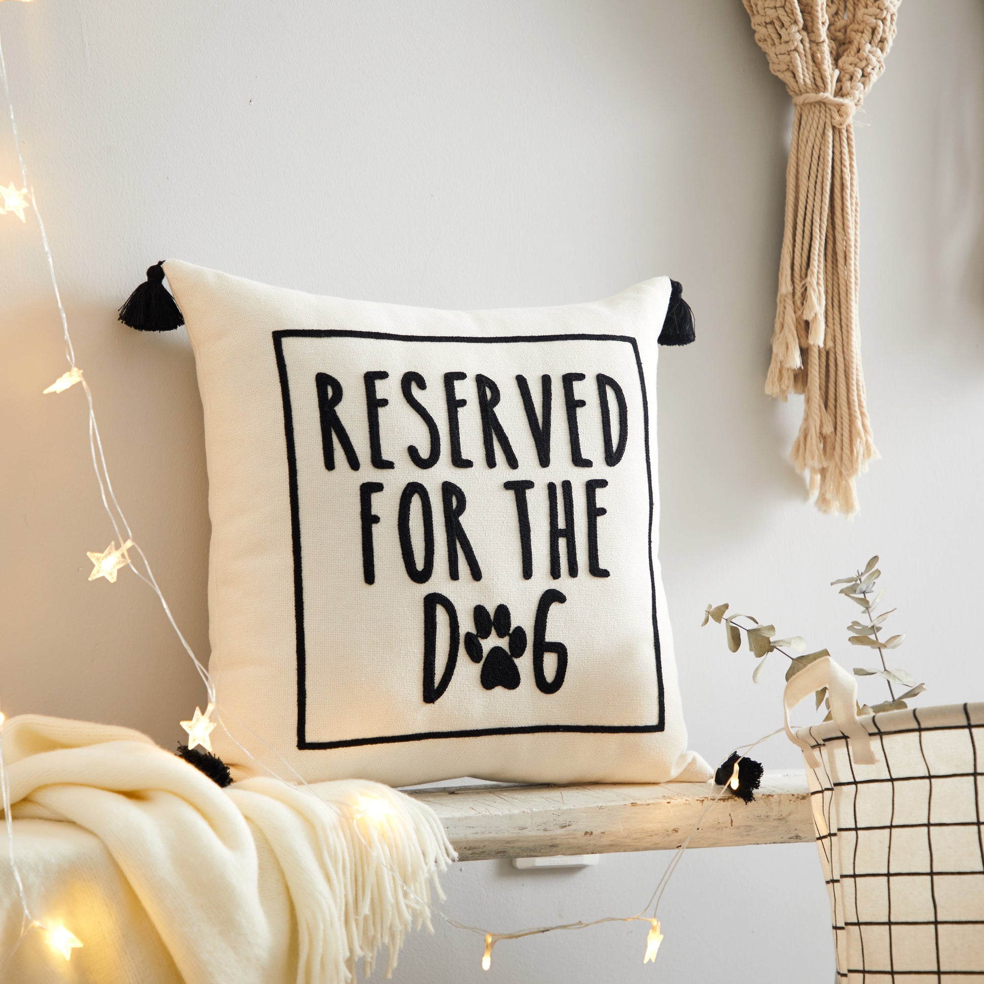 Black and White Reserved for Dog Square Decorative Pillow, 18 in X 18 In, Polyester Fill, 1 Piece