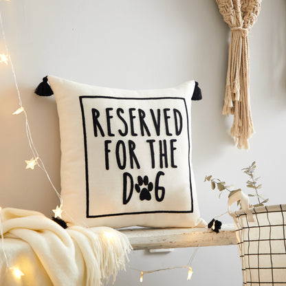 Black and White Reserved for Dog Square Decorative Pillow, 18 in X 18 In, Polyester Fill, 1 Piece