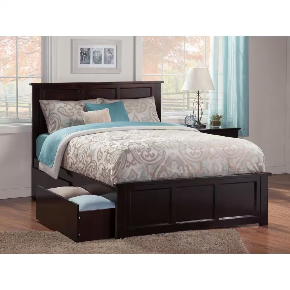 Madison Walnut Full Platform Bed with Matching Foot Board and 2 Urban Bed Drawers
