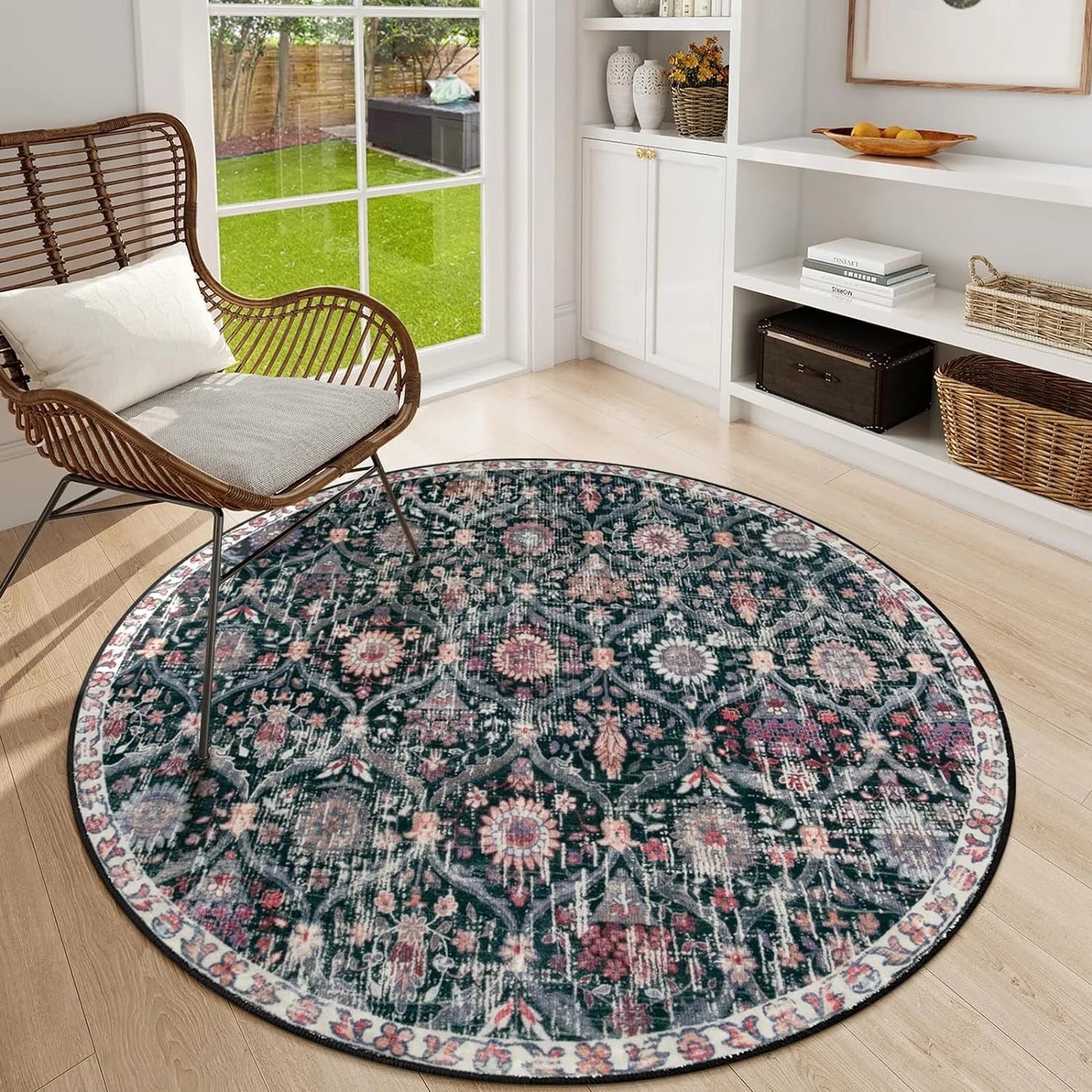 5'X7' Area Rug for Living Room Non-Slip Moroccan Indoor Washable Rug Ultra-Thin Foldable Soft Carpet Floral Accent Throw Rug for Kitchen Entryway Bathroom Bedroom Office Carpet,Grey