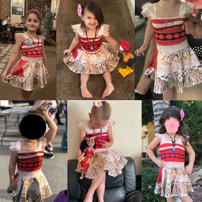 Moana Princess Dress for Little Girls Ocean Adventure Costume Cosplay with Accessories 9-10 Years