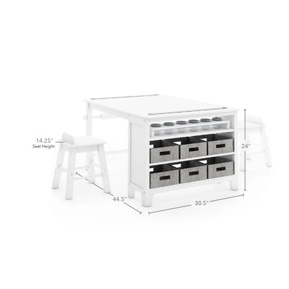 Kids' Art Wooden Table and Stool Set with Paper, Creamy White