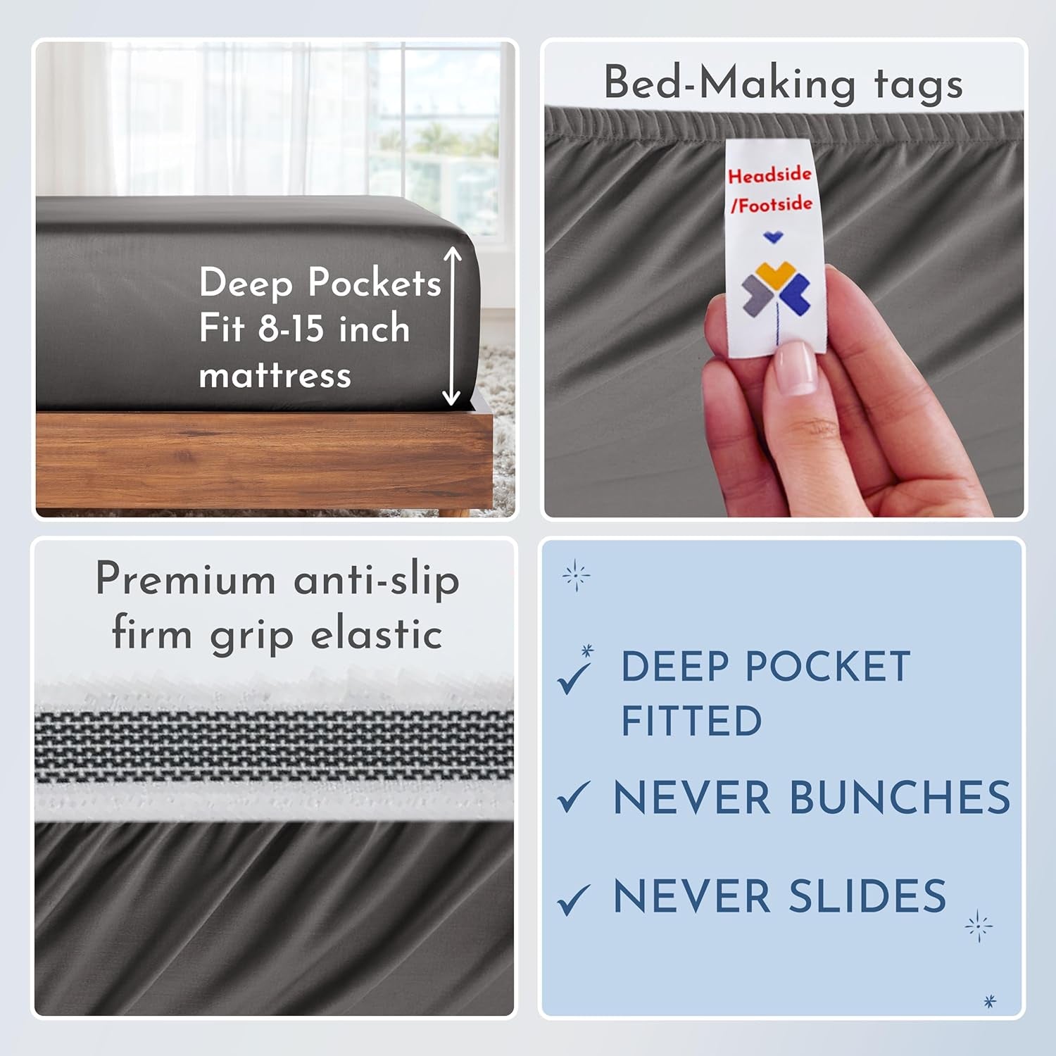 Split King Sheets for Adjustable Bed - Buttery Soft 800 Thread Count, 100% Cotton Set - Beats Fake Egyptian Claims, Bedding Set with Durable Twin XL Fitted Sheets (Grey)