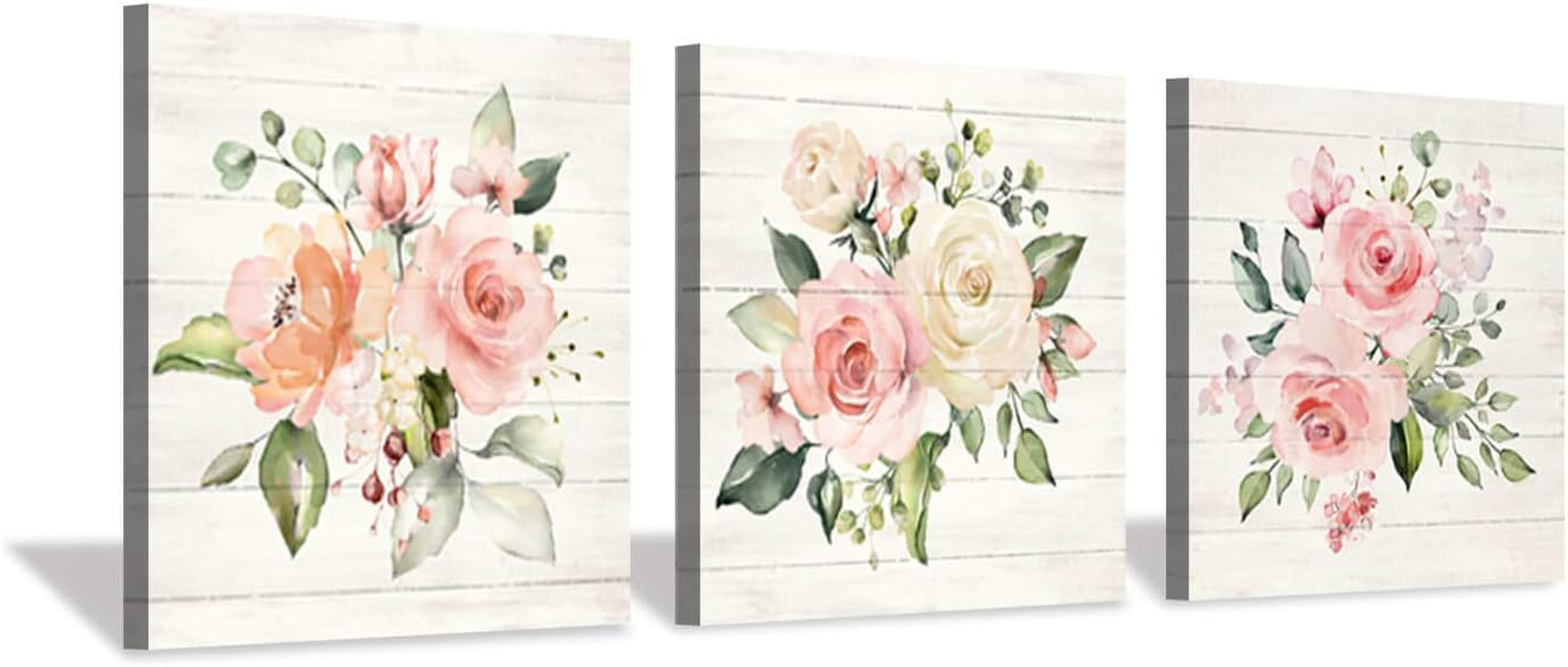 Floral Canvas Wall Art Print: Flower Bloom Picture Graphic Artwork Painting for Washrooms (12"X12"X3Pcs)
