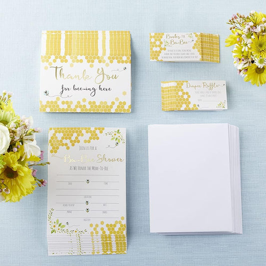 Sweet as Can Bee Baby Shower Invitation & Thank You Card Bundle (Set of 25), Invitations, Envelopes, Thank You Post Cards, Diaper Raffle Cards, Books for Baby Cards