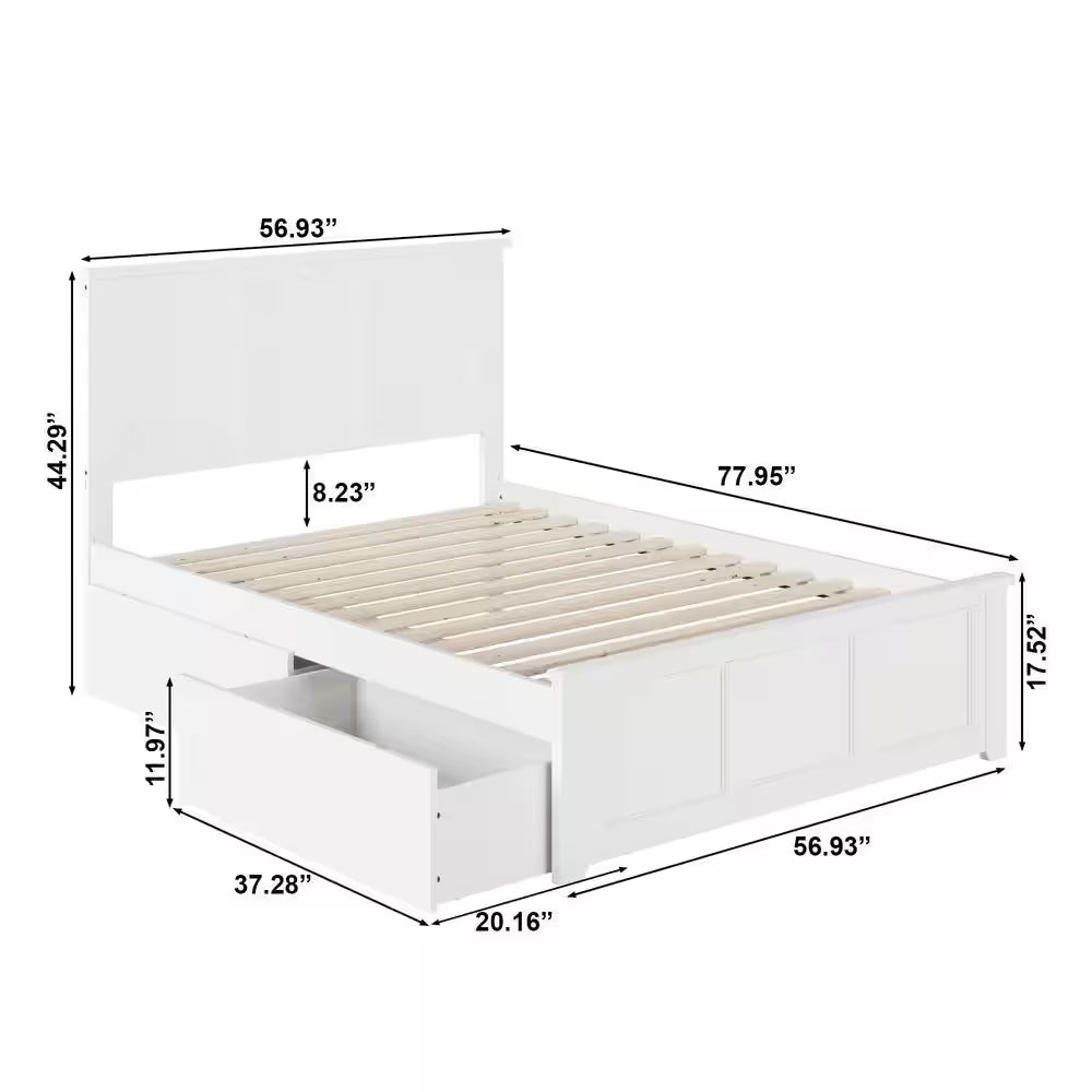 Madison White Full Platform Bed with Matching Foot Board with 2-Urban Bed Drawers