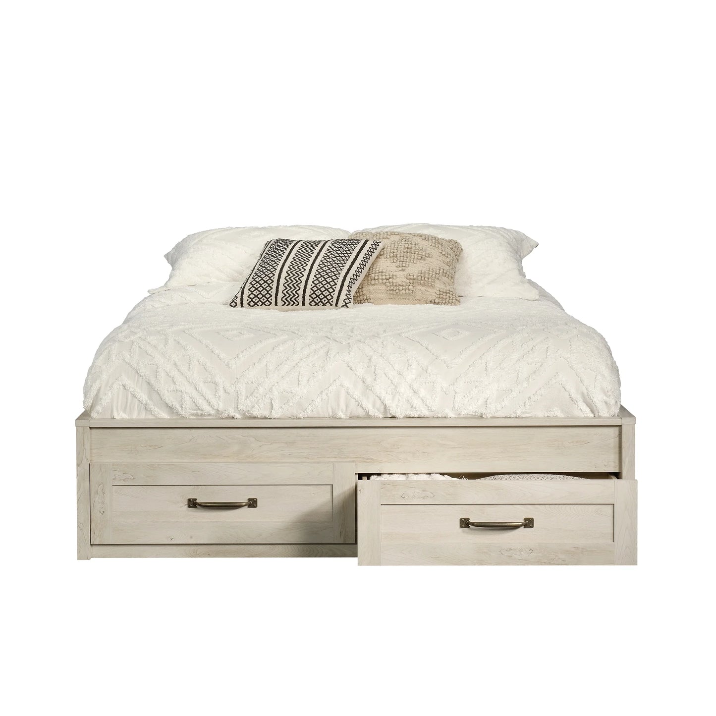 Modern Farmhouse Queen Platform Bed, Rustic White Finish