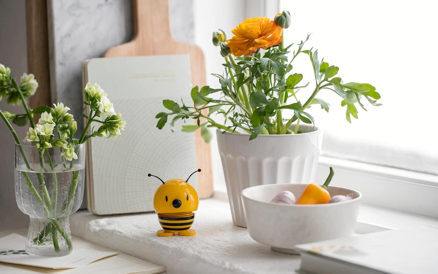 Bumble Bee, Yellow, Home Decor Ornament - Danish Design, Plastic W/Metal Spring, Small - Creates Cheerful Movement