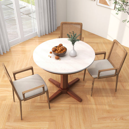 35 Inches Wooden round Dining Table with Pedestal Base