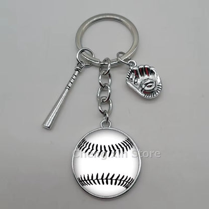 Baseball Softball Convex Photo Glass round Dome Keychain Jewelry, DIY Keychain