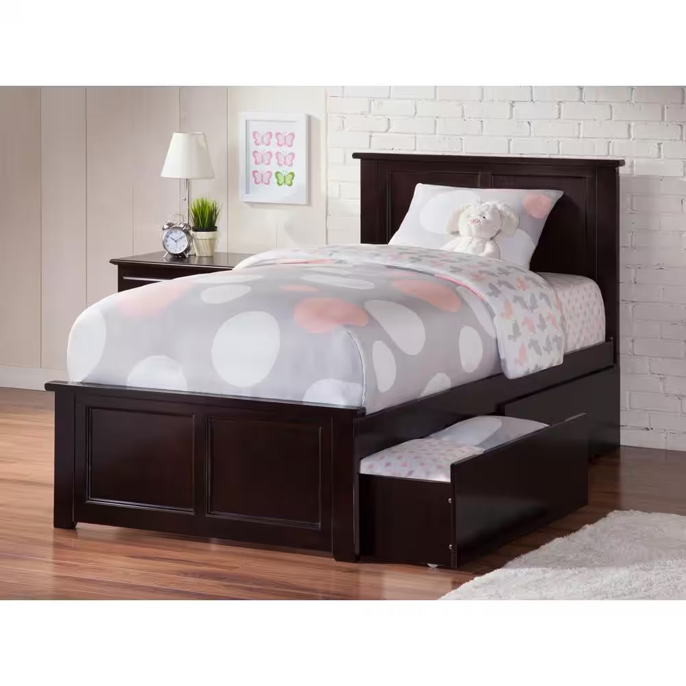 Madison Walnut Full Platform Bed with Matching Foot Board and 2 Urban Bed Drawers
