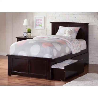 Madison Walnut Full Platform Bed with Matching Foot Board and 2 Urban Bed Drawers