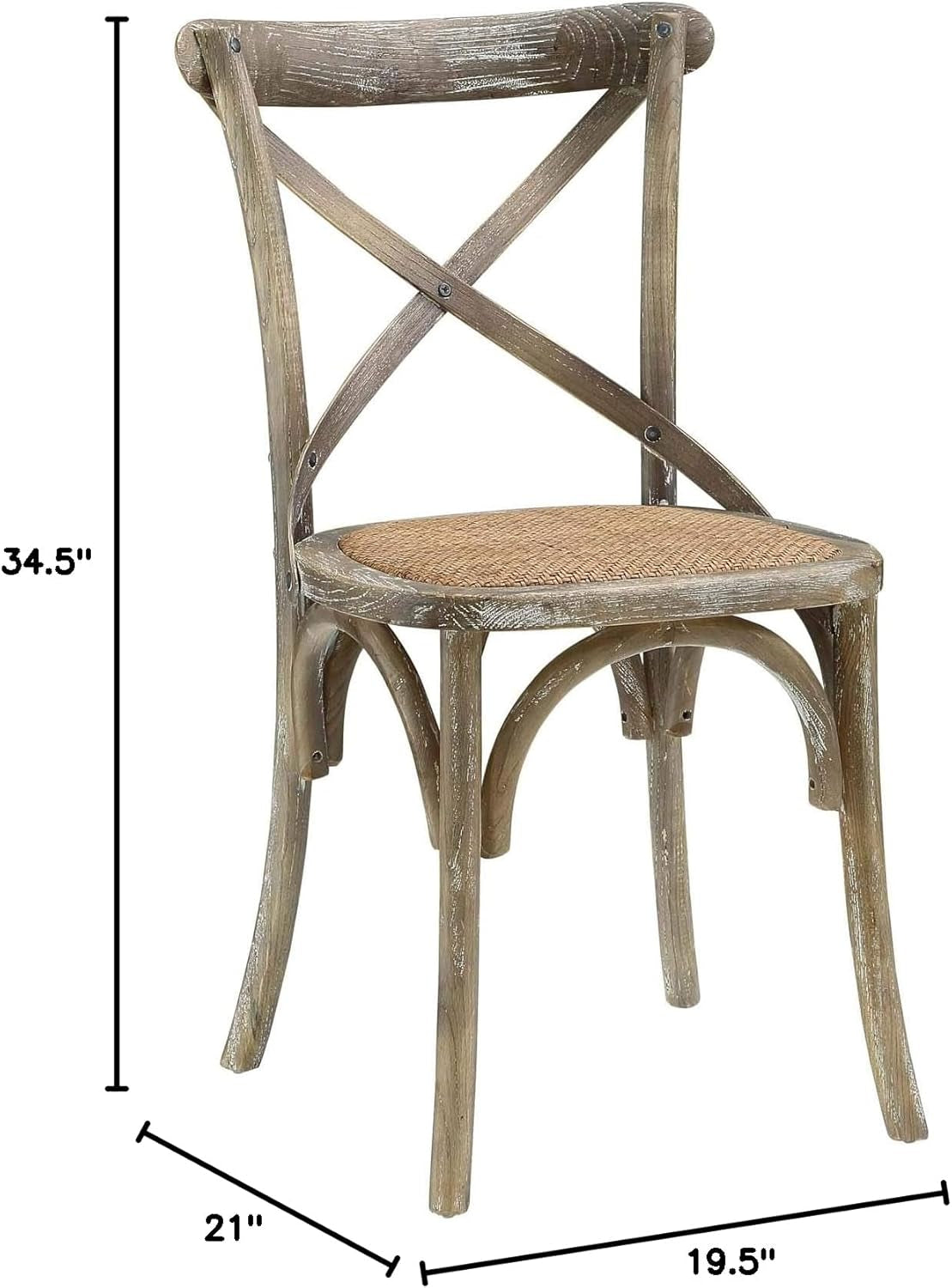 Gear Rustic Modern Farmhouse Elm Wood Rattan Four Dining Chairs in Gray