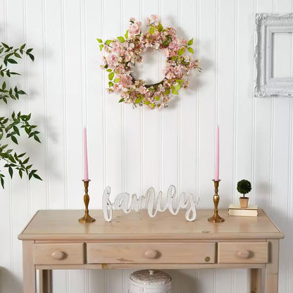 24-In. H Artificial Pink Cherry Blossom Wreath
