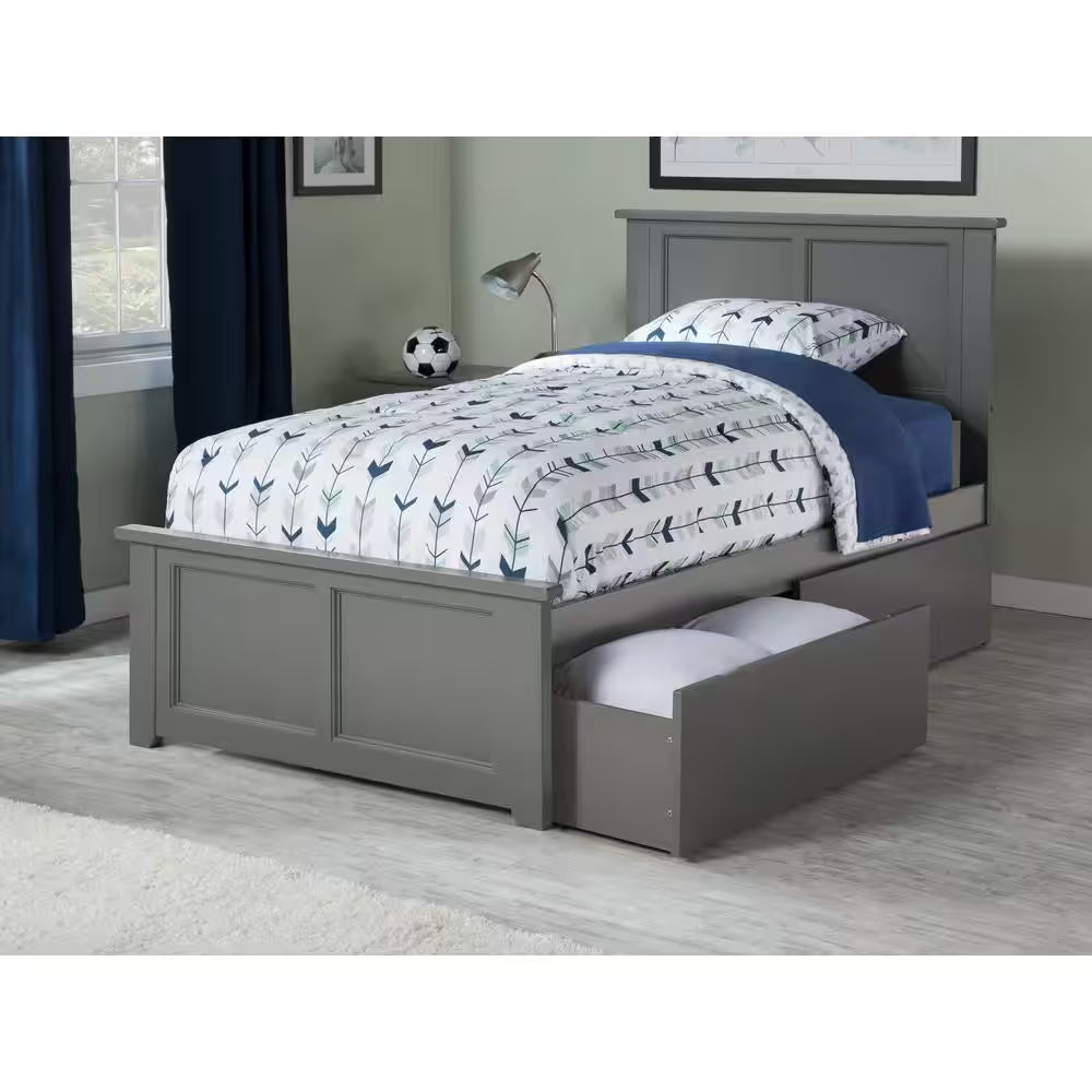 Madison Walnut Full Platform Bed with Matching Foot Board and 2 Urban Bed Drawers