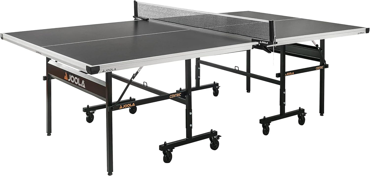 inside Professional MDF Indoor Ping Pong Table with Quick Clamp Table Tennis Net and Post Set - 10 Minute Easy Assembly - Tournament Quality - Foldable with Single Player Playback Mode