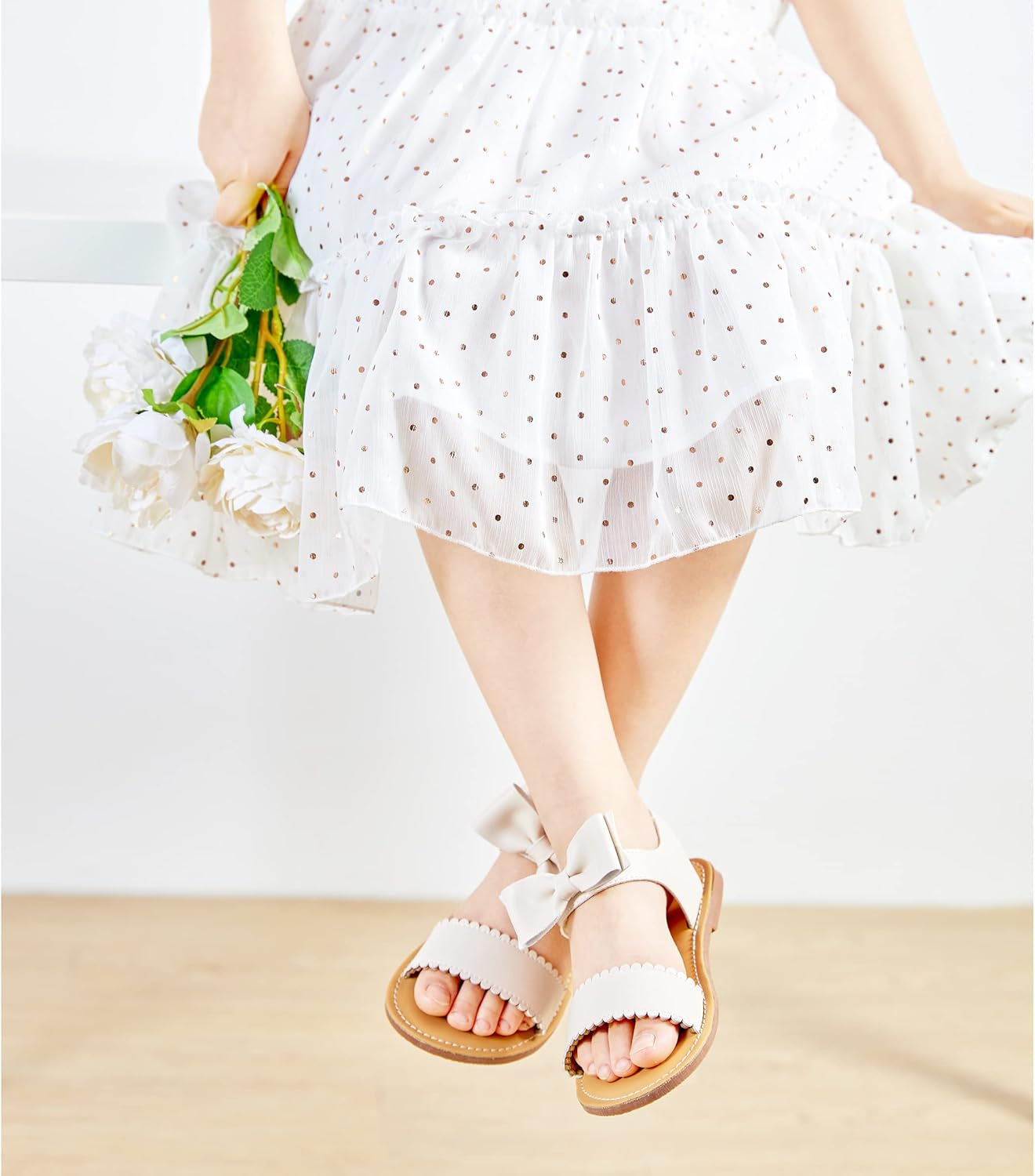Toddler Girl Sandals - Flower Girl Dress Shoes Open Toe Little Kid Summer Flats
