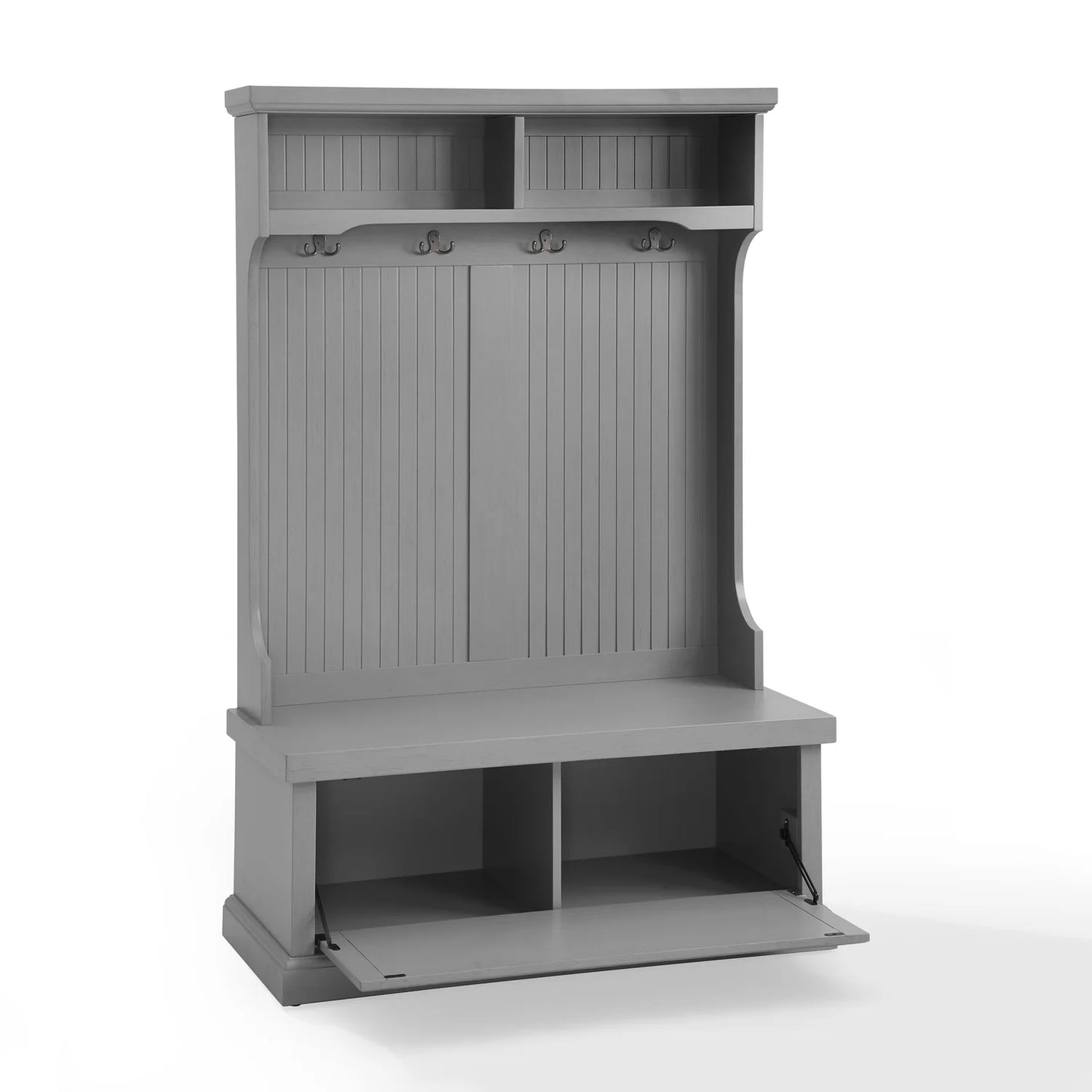 Seaside Coastal Wood Hall Tree in Distressed Gray and Chrome