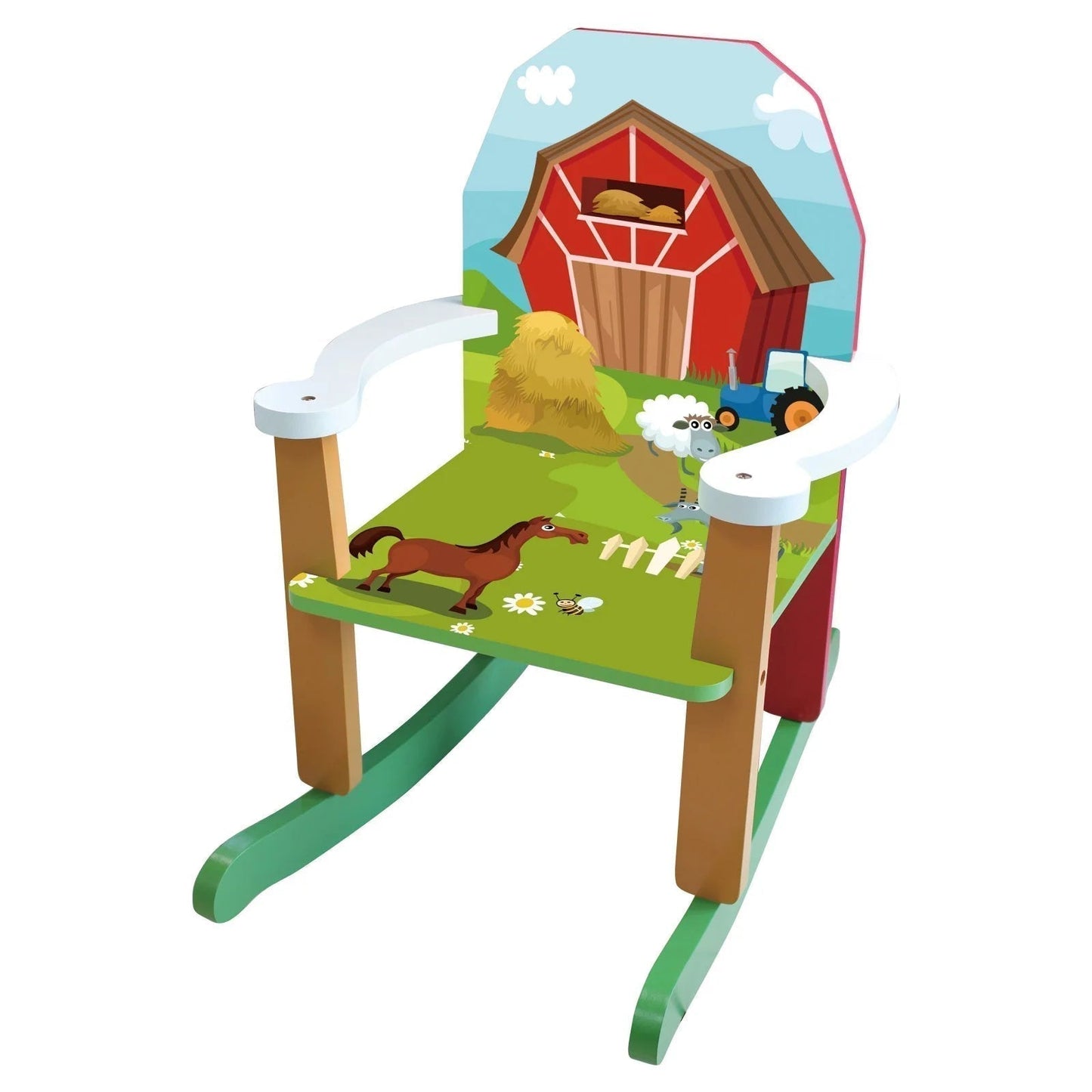 Wood Farm Themed Rocking Chair - Multi Color, Painted Finish. for Ages 1 to 5 Years