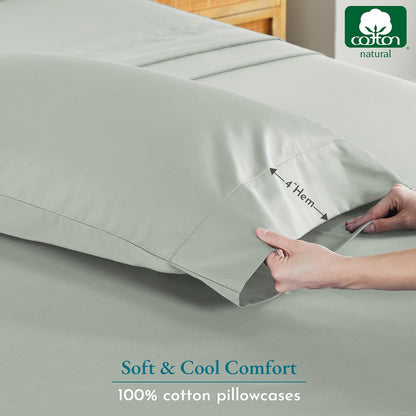 Soft & Silky 500 Thread Count 100% Cotton Sateen, Cool & Smooth with a Classic Opening, Set of 2 King Pillow Cases (Solid - Silver Sage)