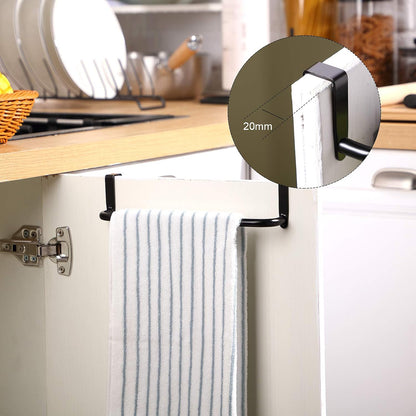 2 Pieces Metal Towel Bar Kitchen Cabinet Towel Rack Strong Steel Towel Bar Rack for Hanging on inside or outside of Doors, Home Kitchen Bathroom, Hand Towels, Dish Towels and Tea Towels (Black)