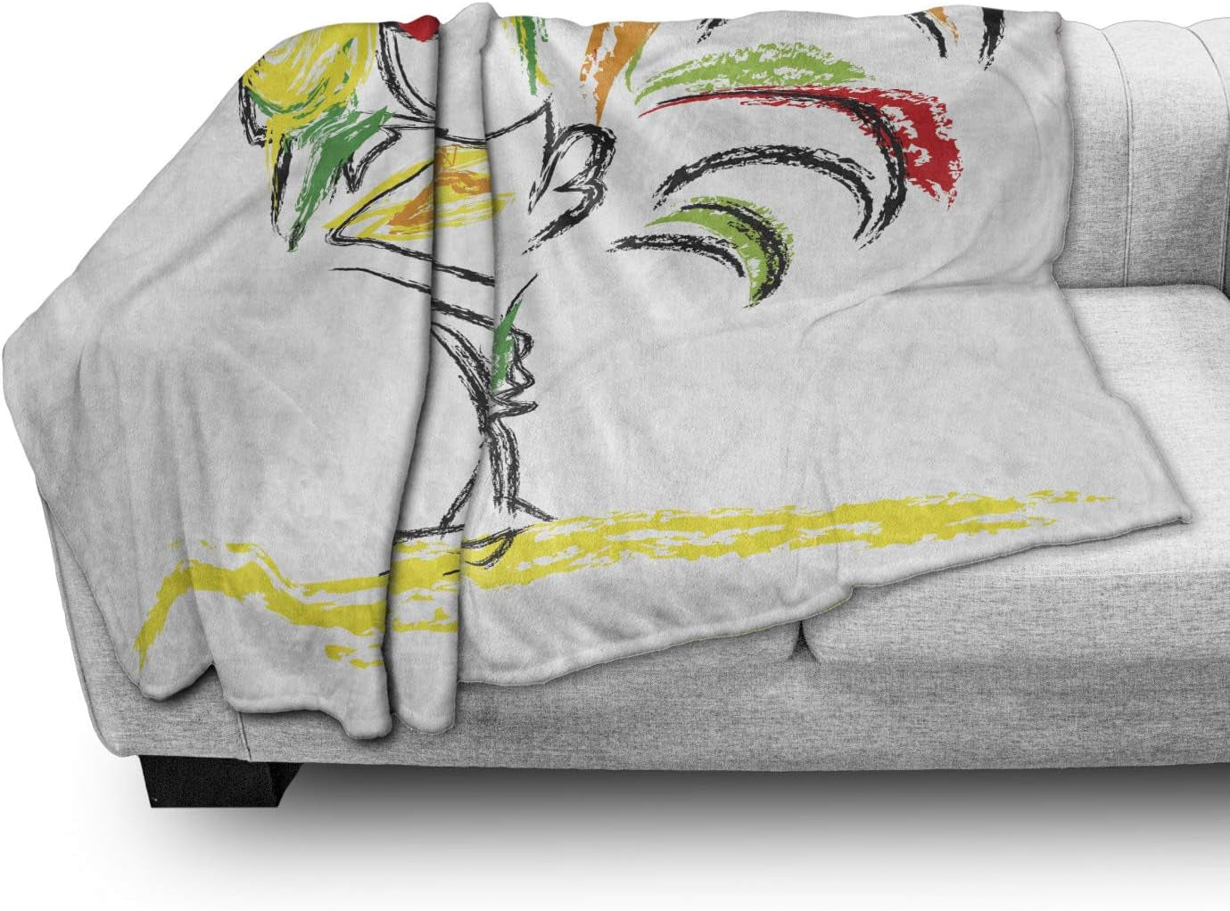 Gallus Throw Blanket, Rooster Chicken Tail Farm Animal Oil Pencil Drawing Effect Art, Flannel Fleece Accent Piece Soft Couch Cover for Adults, 50" X 70", Multicolor