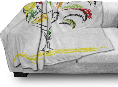 Gallus Throw Blanket, Rooster Chicken Tail Farm Animal Oil Pencil Drawing Effect Art, Flannel Fleece Accent Piece Soft Couch Cover for Adults, 50" X 70", Multicolor