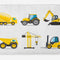 Cartoon Bath Mat, Style Heavy Machinery Truck Crane Digger Mixer Tractor Construction, Plush Bathroom Decor Mat with Non Slip Backing, 30.2" X 20", Yellow and Grey