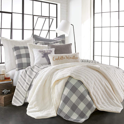- Camden Quilt Set -Twin Quilt + One Standard Pillow Sham - Buffalo Check in Grey and Cream - Quilt Size (68 X 86 In.) and Pillow Sham Size (26 X 20 In.) - Reversible Pattern - Cotton