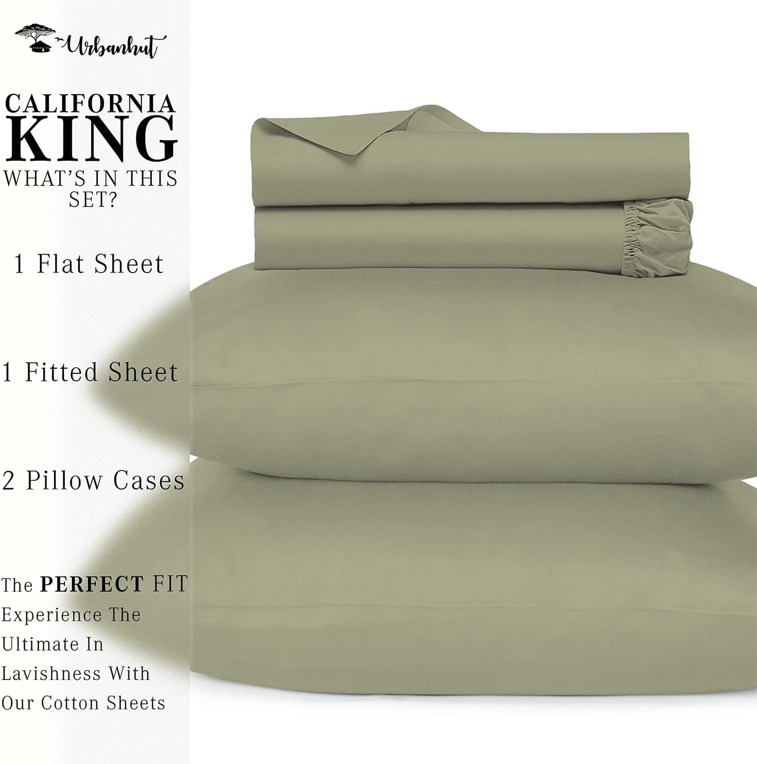 800 Thread Count Egyptian Cotton California King Size Sheets Set, Sateen Weave Luxury Hotel Bedsheets, 4 Pc Bed Sheet Sets, Fits 16" Deep Pocket - Sage